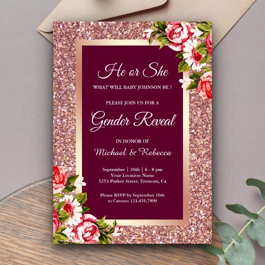 Invitation Parties scintillant or Rose Faux Rose Floral Genre