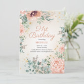 Invitation Parties scintillant or rose floral 21e anniversair (Debout devant)