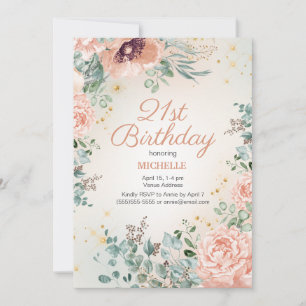 Invitation Parties scintillant or rose floral 21e anniversair