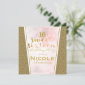 Invitation Parties scintillant or rose glam Sweet 16 Annivers (Debout devant)