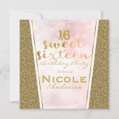 Invitation Parties scintillant or rose glam Sweet 16 Annivers (Devant)