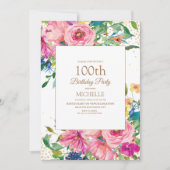 Invitation Parties scintillant or rose jaune floral 100e anni (Devant)
