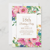 Invitation Parties scintillant or rose jaune floral 18e anniv (Devant)