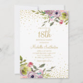 Invitation Parties scintillant or rose jaune floral 18e anniv (Devant)