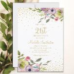 Invitation Parties scintillant or rose jaune floral 21e anniv<br><div class="desc">Elégant et coloré rose et jaune aquarelle floral avec parties scintillant dorée sur une invitation à la fête blanche de 21e anniversaire. Contactez-nous pour obtenir de l'aide sur la personnalisation ou pour demander des produits correspondants.</div>