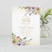 Invitation Parties scintillant or rose jaune floral 90e anniv (Debout devant)