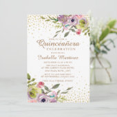 Invitation Parties scintillant or rose jaune Floral Quinceañe (Debout devant)