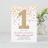 Invitation Parties scintillant or rose mignonne Confetti fill (Debout devant)