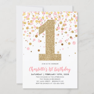 Invitation Parties scintillant or rose mignonne Confetti fill