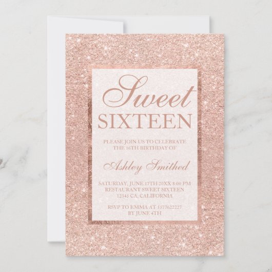 Invitation parties scintillant or rose moderne élégant chic S (Devant)