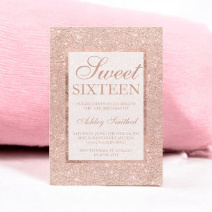 Invitation parties scintillant or rose moderne élégant chic S
