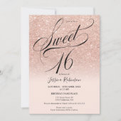 Invitation parties scintillant or rose ombre chic script rose (Devant)