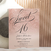 Invitation parties scintillant or rose ombre chic script rose