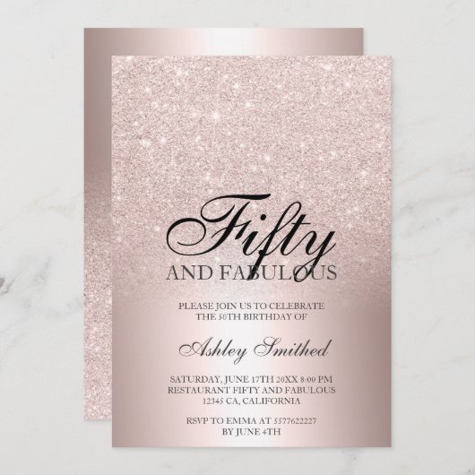 Invitation parties scintillant or rose ombre métallique cinqu (Devant / Derrière)