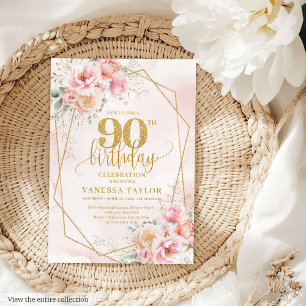 Invitation Parties scintillant or rose pâle élégant Floral 90