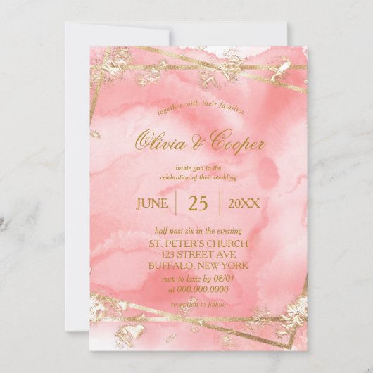 Invitation Parties scintillant or rose pâle Fairytale Mariage (Devant)