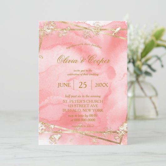 Invitation Parties scintillant or rose pâle Fairytale Mariage (Debout devant)
