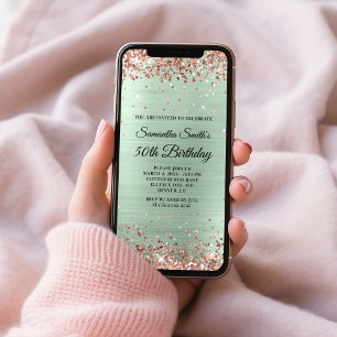 Invitation Parties scintillant or rose Pale Mint Foil 50e ann