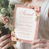 Invitation Parties scintillant or rose rose Floral Sweet 16 A