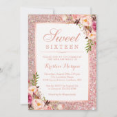 Invitation Parties scintillant or rose rose Floral Sweet 16 A (Devant)