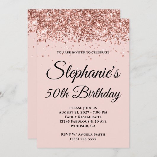 Invitation Parties scintillant or rose rose pâle 50e annivers (Devant / Derrière)