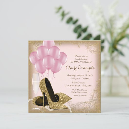Invitation Parties scintillant or rose talons hauts Invitatio (Debout devant)