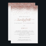 Invitation Parties scintillant or Rose tendance 21e fête d'an<br><div class="desc">Parties scintillant d'or Rose tendance 21ème anniversaire fête. Disponible numériquement et imprimé. Une bordure de parties scintillant en or rose est en haut de chaque côté,  et Twenty first est dans un script de style manuscrit. Personnalisez facilement le texte à vos propres détails.</div>