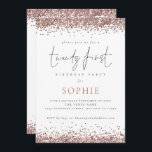 Invitation Parties scintillant or Rose tendance Vingt Premièr<br><div class="desc">Trendy Rose Gold Parties scintillant Twenty First Party. Glam pour votre 21ème célébration avec une bordure de parties scintillant rose en faux or est au sommet de chaque côté. Twenty First est dans un script design et moderne et le reste du texte que vous pouvez facilement personnaliser.</div>
