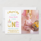 Invitation Parties scintillant or rose Unicorne 1er anniversa (Devant)