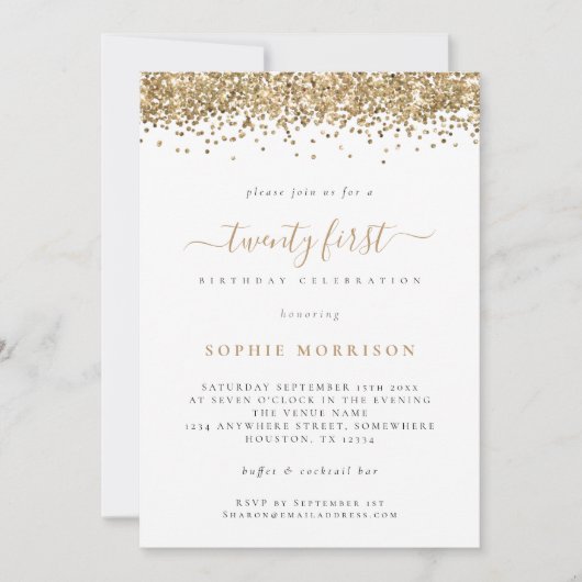Invitation Parties scintillant Or tendance Vingt-et-unième fê (Devant)