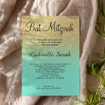 Invitation Parties scintillant or turquoise ombre Bat mitzvah<br><div class="desc">Une parties scintillant d'or fictif original et simple,  moderne et Bat mitzvah sur une arrière - plan turquoise turquoise entièrement personnalisable</div>