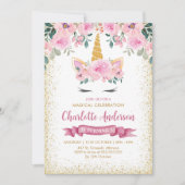 Invitation Parties scintillant or Turquoise rose floral Unico (Devant)