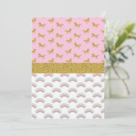Invitation Parties scintillant or Unicorn Rainbow Party Invit (Debout devant)