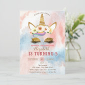 Invitation Parties scintillant or Unicorne, Aquarelle Splash  (Debout devant)