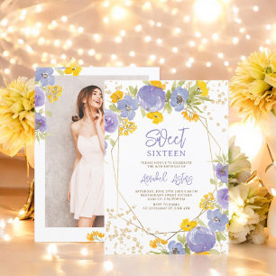 Invitation Parties scintillant or violet jaune floral photo S