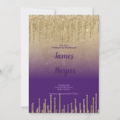 Invitation Parties scintillant or violet ombre gouttes Mariag (Devant)