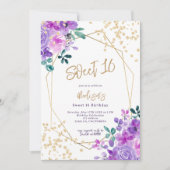 Invitation Parties scintillant or violet photo florale Sweet  (Devant)