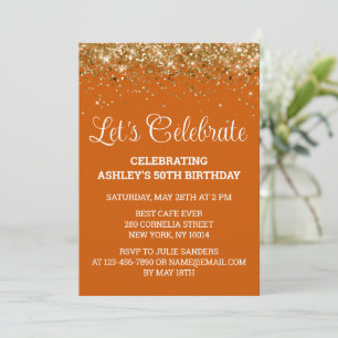 Invitation Parties scintillant orange brûlée 50e anniversaire