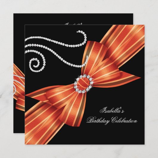 Invitation Parties scintillant Orange Diamond Bow Noir Annive (Devant / Derrière)
