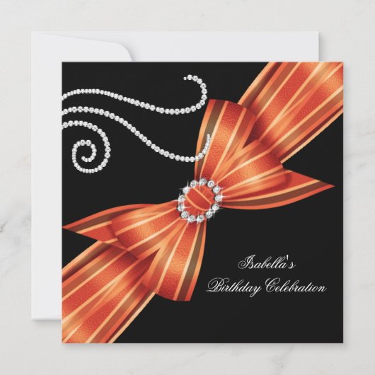 Invitation Parties scintillant Orange Diamond Bow Noir Annive (Devant)