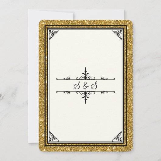 Invitation Parties scintillant ornementale or rayé classique  (Dos)