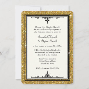Invitation Parties scintillant ornementale or rayé classique 