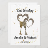 Invitation Parties scintillant paillettes coupe champagne coe (Devant / Derrière)