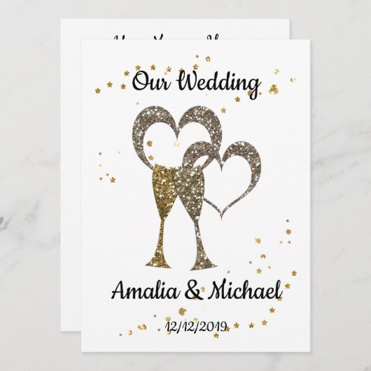 Invitation Parties scintillant paillettes coupe champagne coe (Devant / Derrière)