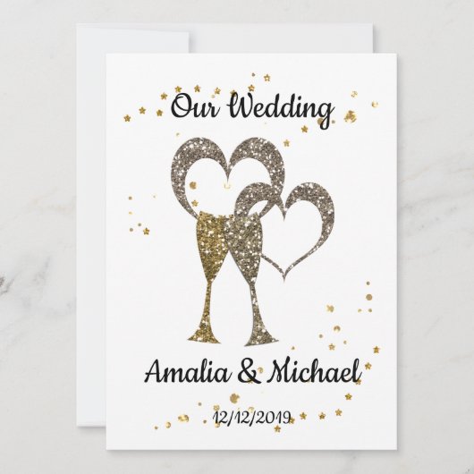 Invitation Parties scintillant paillettes coupe champagne coe (Devant)