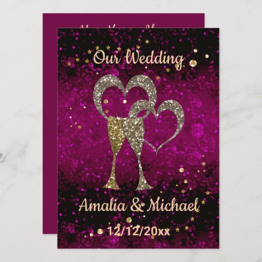 Invitation Parties scintillant paillettes coupe champagne coe (Devant / Derrière)