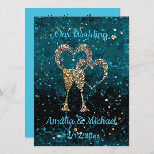 Invitation Parties scintillant paillettes coupe champagne coe (Devant / Derrière)