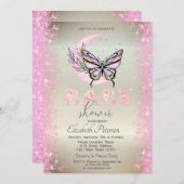 Invitation Parties scintillant papillon de lune Baby shower C (Devant / Derrière)