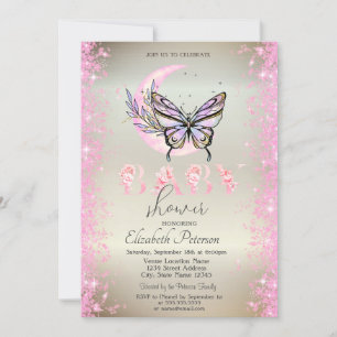 Invitation Parties scintillant papillon de lune Baby shower C