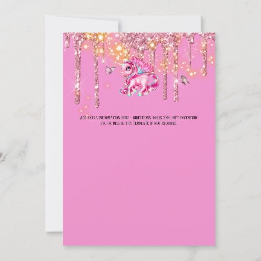 Invitation Parties scintillant papillon monicorne magique ros (Dos)